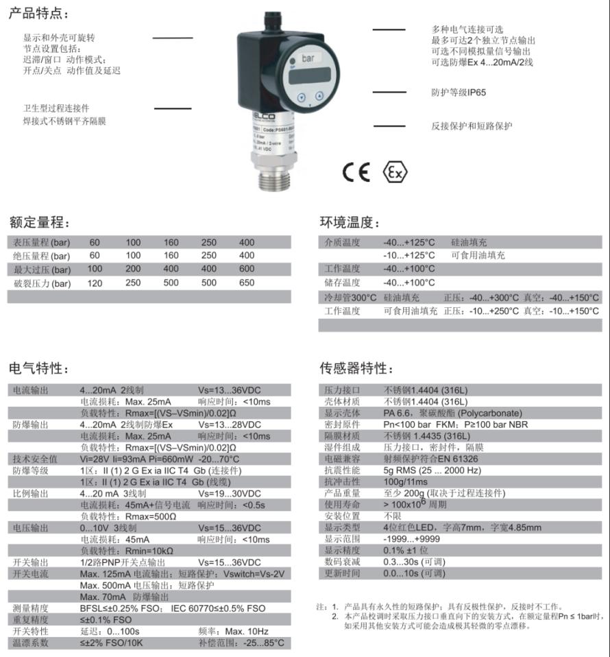 釆用陶瓷压力传感器的卫生型电子式压力传感器PS601S1