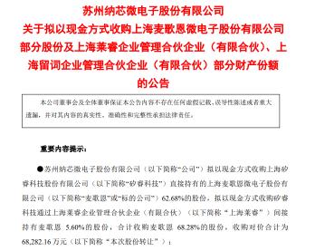 纳芯微拟近8亿元收购麦歌恩79.31%股份 发挥磁传感器领域协同效应