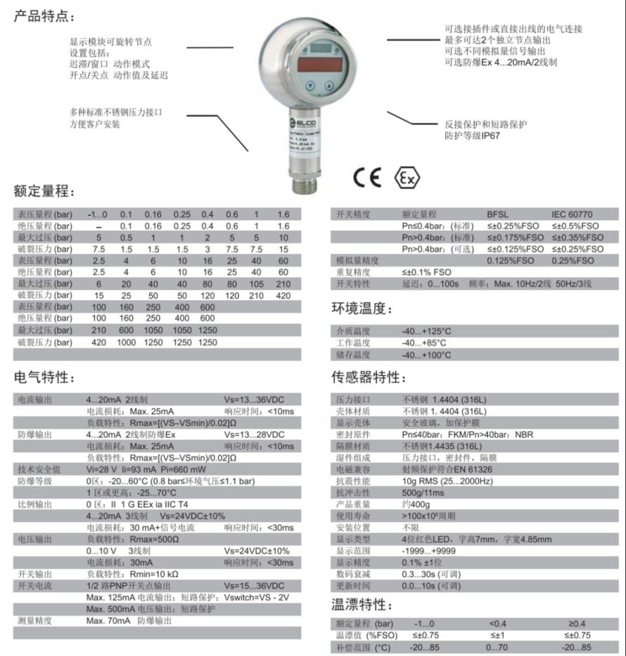 不锈钢压阻传感器的工业压力传感器PS604系列1